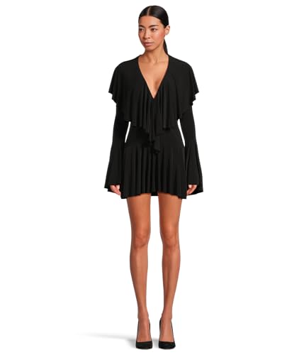 Norma Kamali Women's Long Sleeve Deep V Ruffle Mini Dress, Black